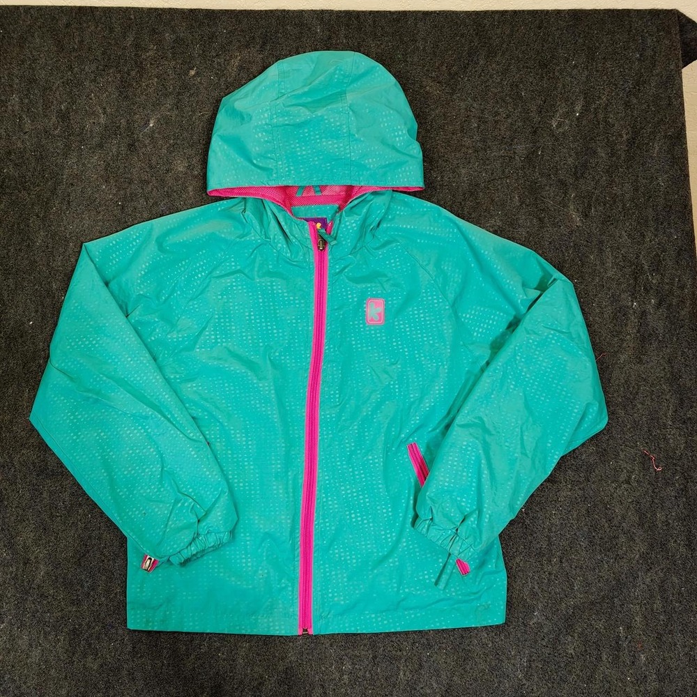 Pink Platinum Womens Teal Blue Windbreaker Jacket Pink Accents Size 10/12 - Picture 1 of 7